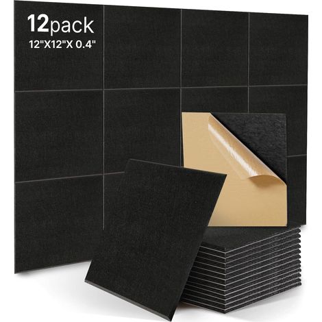 12 Panneaux Acoustiques Autocollants de Haute Densité pour la Décoration Murale et le Traitement Acoustique, bois et portes - Mousse Anti Bruit Mural Panneau acoustique mur (30x30x1 cm) Noir (1/5)