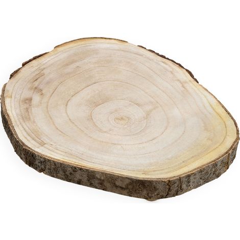 Blumenhocker aus Baumscheibe mit Rinde - Ø 33 cm - Holz Deko Pflanzenteller rund natur auf 3 Füßen