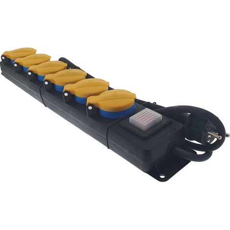 Regleta de enchufe 6 Tomas con tapa estanca IP44 c/interruptor  16a y 1.5m cable goma H05RR-F 3g1.5mm2 (1/3)