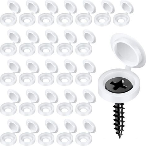200 Pieces Hinge Screw Caps Plastic Screw Plugs Snap-on Screw Caps for Home Decoration Cabinets and Furniture Cupboards White Screw Covers (1/5)