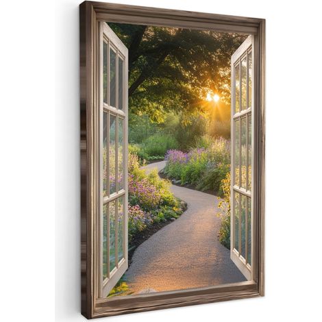 TABLEAU SUR TOILE Vue - Fleurs - Nature - Soleil - Chemin Tableau Chambre Adulte 90x140 cm