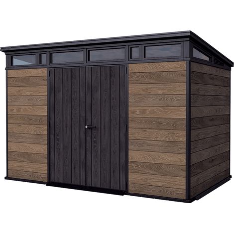 Keter Gartenhaus Signature 11x7, Gerätehaus Kunststoff in Holzoptik, 340x218x226 cm, abschließbar, mit Bodenplatte