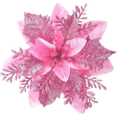 Künstliche Blumen - Weihnachtssterne - 20 Stück - 14 cm - Mehrfarbig mit Clips - Festliche Wanddekoration