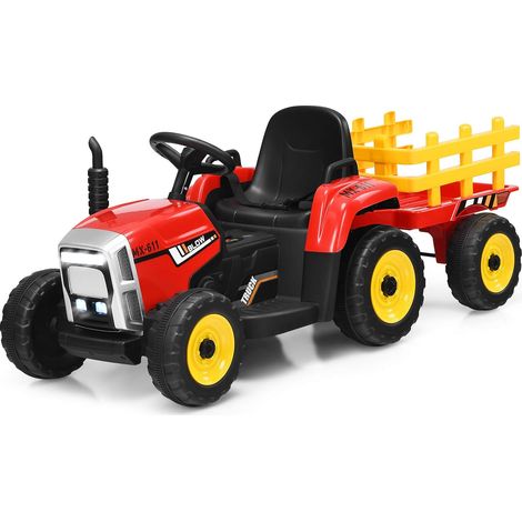 COSTWAY Trattore con Rimorchio Cavalcabile per Bambini 12V, Trattore Elettrico Telecomandato, con Luci e Suoni, 30kg, 3+ Anni (Rosso) (1/5)