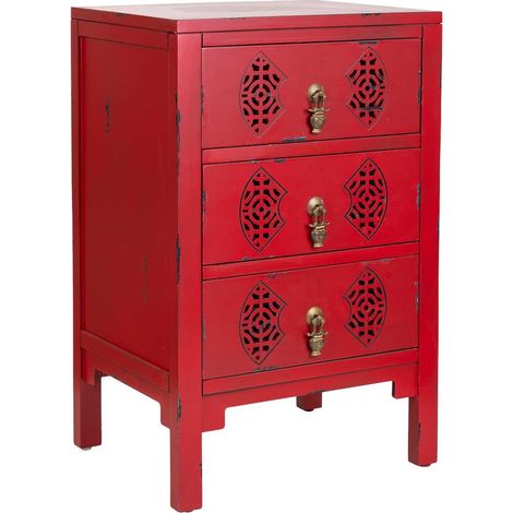 Mesita de madera con 3 cajones rojo 45x36x70 (1/5)