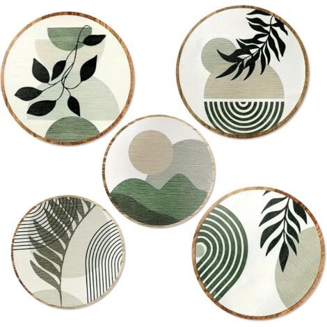 5 Pièces Décoration Murale Bohème en Bois Décoration Murale de Ferme Moderne Art Mural Boho Vert Pour Mural Art Déco Salon Ferme Nursery (1/5)