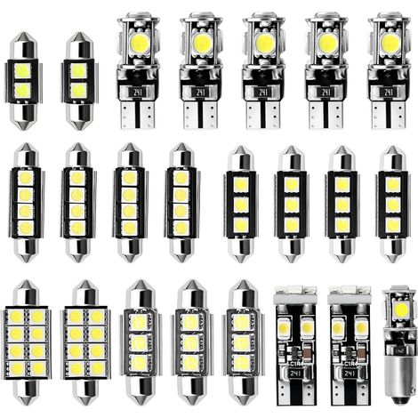 23pcs Kit Ampoule LED Voiture Intérieur Blanc Xénon 6000K – T10 W5W (1/5)