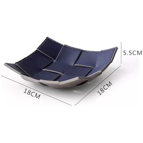 Plateau porte-clés pour console d'entrée, organiseur en cuir bicolore, plateau porte-clés, plateau à bijoux, plateau de rangement de bureau, petit plat à bijoux (bleu, M) (1/4)