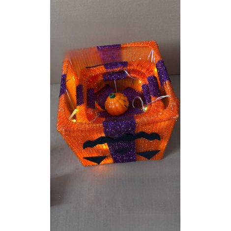 Halloween gift box three-piece set with lights, decorative pumpkin lanterns, scene setup, glowing display, 8-function waterproof iron frame, battery box + remote control - Pumpkin gift box [no install