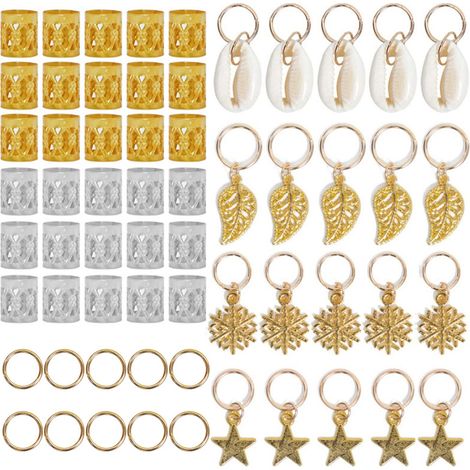 Juego de 80 cuentas para rastas, anillos de metal y colgantes para trenzas, accesorios para el cabello y decoraciones de trenzas hechas a mano. (1/5)