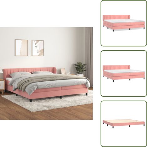 Sommier à lattes de lit avec matelas Rose 200x200 cm Velours - Lit Double - Lit Velours - Lit Rose - Tête De Lit Ajustable - Matelas À Ressorts Ensachés (1/5)
