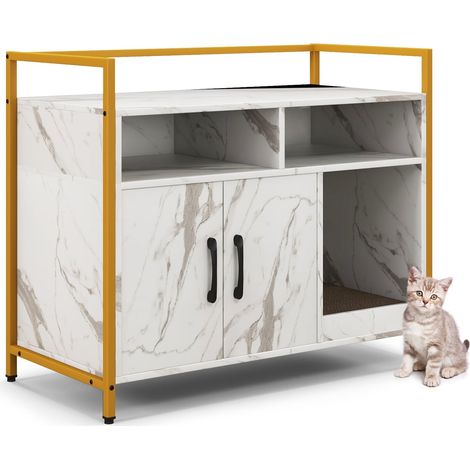 Katzenstreuschrank mit Doppeltüren und Kratzmatte