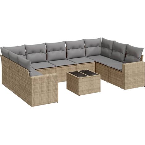 vidaXL Juego de sofás jardín con cojines beige 10 pzas ratán sintético (1/2)