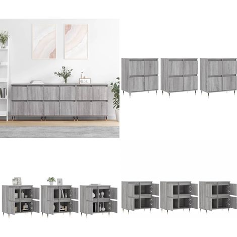 Sideboards 3 Stk. Grau Sonoma Holzwerkstoff - Schreibtisch - Wohnzimmermöbel - Sideboard - Grau - Holzmöbel - Home & Living (1/5)