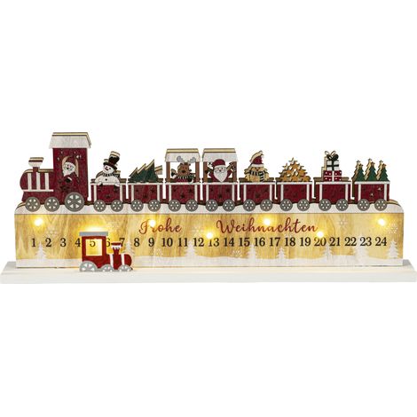 Saico LED-Adventskalender Weihnachtszug Holz batteriebetrieben 38 cm Türchen-Adventskalender
