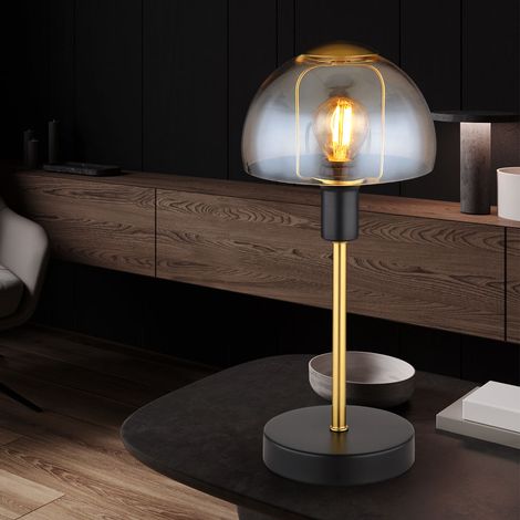 Tischlampe Leseleuchte Lampe Tischleuchte Glas goldfarben Touch Schlafzimmer, Metall schwarz, 1x E14 Fassung, DxH 15x32 cm