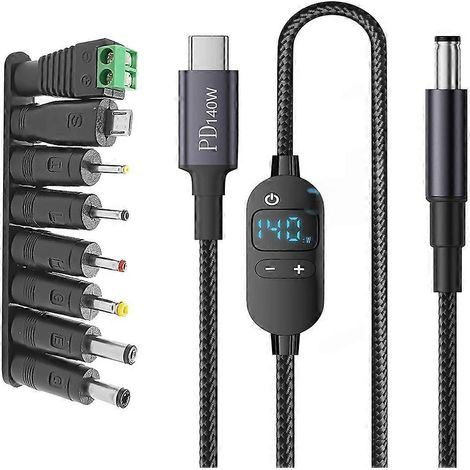 140-W-USB-C-auf-DC-Netzteilkabel auf 5 V/9 V/12 V/15 V/20 V/28 V (einstellbare Spannung) für Laptop und Router (1/5)