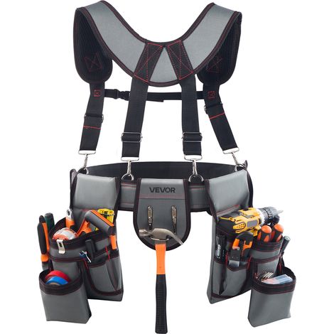 VEVOR Cintura Porta Attrezzi da Carpentiere con 22 Tasche, Marsupio Porta Attrezzi da Elettricista, Regolabile e Resistente, per Carpentieri, Edilizia, Regolabile in Vita da 81 a 173 cm