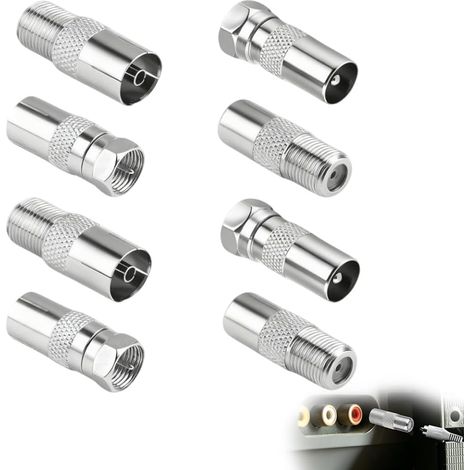 Coupleur de Type F Pièces Métal, Adaptateur Coaxial Câble F Mâle/Femelle Adaptateur Antenne pour Câble Coaxial D'antenne TV Satellite Modem Routeur Laiton Nickelé (Argent) (1/5)
