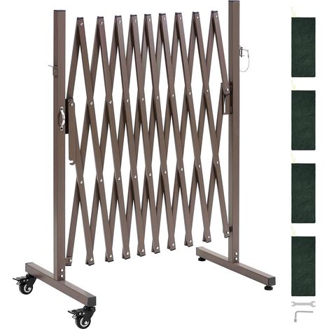 Barrière de Sécurité Extensible 3,07 m Barrière Accordéon Mobile Clôture Pliable pour Terrasse, Jardin, Escalier, Intérieur, Métal, Portable avec Roulettes Verrouillables, Peu Encombrant, Marron (1/5)