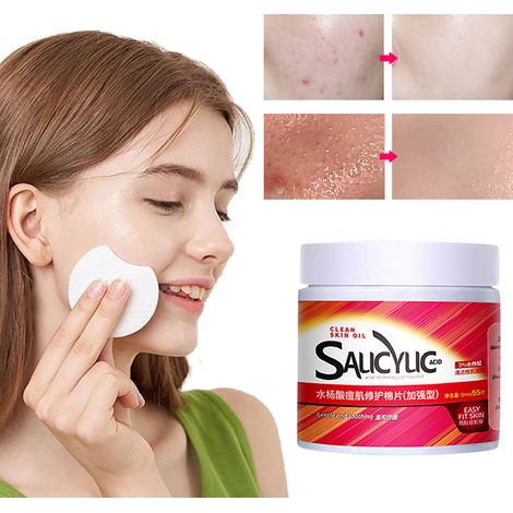 Lingette nettoyante visage à l'acide salicylique, coton exfoliant anti-imperfections, réduit les pores, prévient les boutons. (1/5)