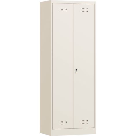 Armadio Porta Attrezzi 60x40x165 cm con Serratura Ante e Ripiani Regolabili Capacità 80 kg in Acciaio Crema (1/5)