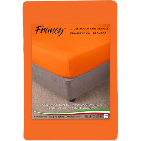 LENZUOLO CON ANGOLI FRANCY ARANCIO FRANCESE 1 PIAZZA E MEZZA GRANDE MAXI (1/3)