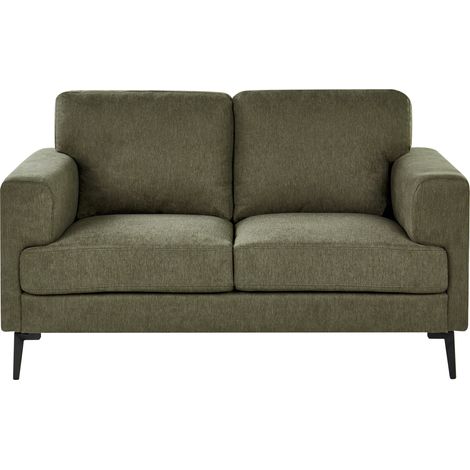 Sofá 2 plazas minimalista de estilo moderno de mediados de siglo de tela patas metálicas reposabrazos rectos verde Lousto (1/5)