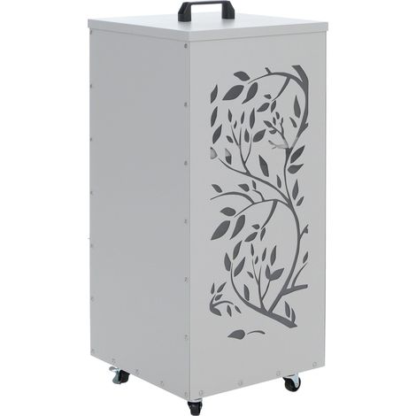 Pelletbehälter HHG-257 Ranken, Pelletbox Aufbewahrungsbox für z.B. Tierfutter, Rollen Füße 86x37x37cm weiß-hellgrau (1/5)