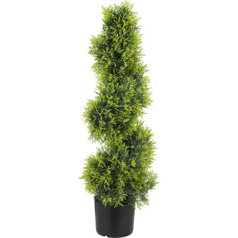 Cyprès artificiel 90 cm, plante spirale en plastique avec pot, décoration moderne intérieur/extérieur (1/5)