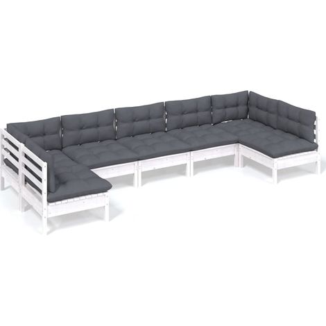 Maison Exclusive - Muebles de jardín 7 pzas y cojines blanco made (1/5)