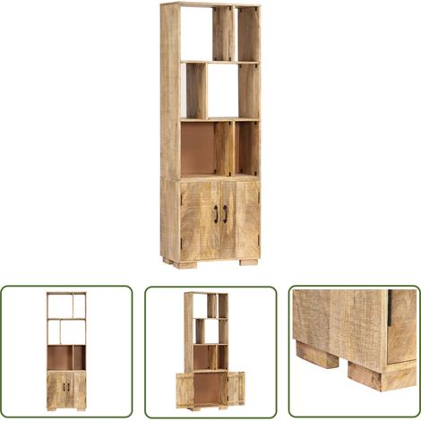 The Living Store Bibliothèque 60x35x180 cm Bois de manguier solide - Bibliothèque En Bois - Bibliothèque Design - Bibliothèque Rustique - Bibliothèque Vintage - Rangement Bibliothéque (1/5)