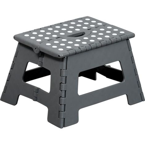 Escabeau Pliant, Plastique, Dimensions : 35 x 27 x 22 cm, Plateau : 30,5 x 22 cm, Couleur : Gris (1/5)