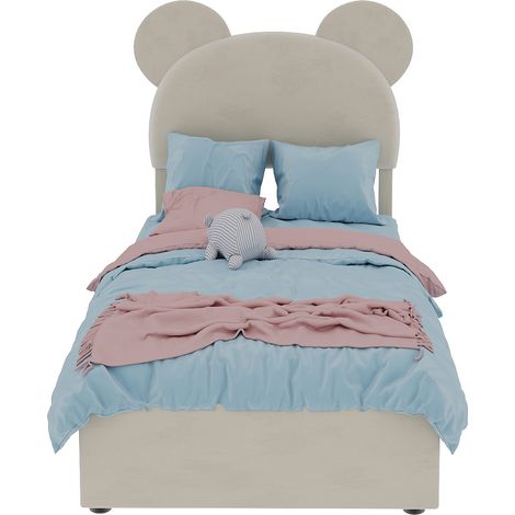 Lit rembourré minimaliste moderne avec tête de lit douce au design cartoon, 90x200 cm, beige, meuble de chambre multifonctionnel, base de rangement haute avec système à vérin à gaz, matelas non inclus (1/5)