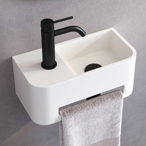 Kronenbach Stone Handwaschbecken 38 x 19 cm Becken rechts mit Hahnlochbohrung, mit Handtuchhalterung (1/5)