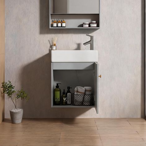 Ensemble vasque et meuble suspendu gris 46 cm MDF 46 x 26 x 56 cm (1/5)