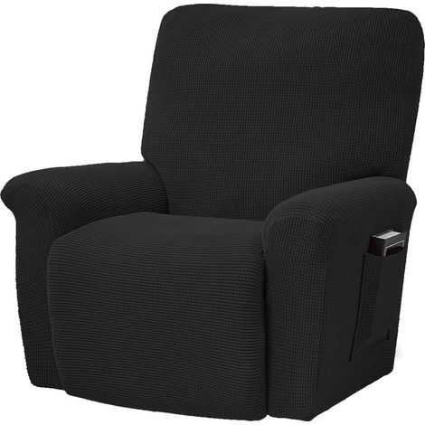 Housse élastique pour fauteuil inclinable, ensemble de 4 housses souples pour canapé, housse épaisse pour canapé une place, housse jacquard pour fauteuil inclinable avec poches (noir) (1/5)