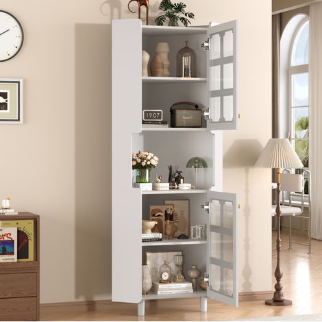 Armadio angolare 63.5x63.5x157.5 cm bianco in MDF laccato con LED e ripiani (1/5)