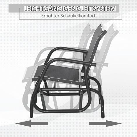 Fauteuil basculant en acier, chaise outdoor avec repose-bras et dossier, rocking-chair de jardin, charge max 120 kg, siège relax extérieur pour balcon, espace vert, terrasse, noir (1/4)