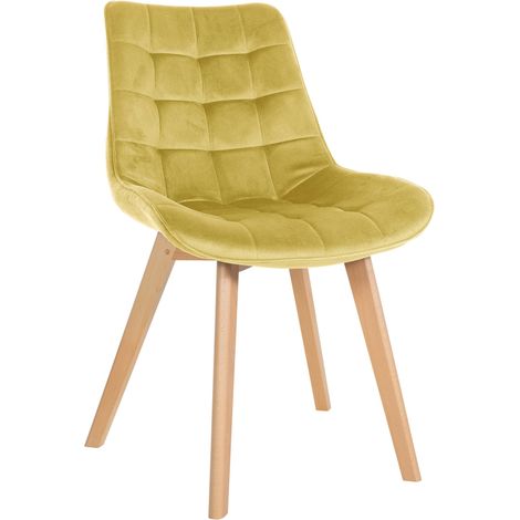 Chaise de salle à manger x1 design scandinave coutures carrées en velours jaune pieds en bois clair 100002187