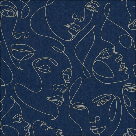 Graphic wallpaper wall Profhome 791724 hot embossed non-woven wallpaper textured design and metallic highlights blue gold 5,33 m2 (1/5)