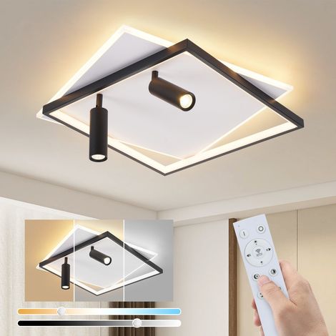 GBLY Deckenlampe LED Deckenleuchte Wohnzimmer: Wohnzimmerlampe Dimmbar 62W 2 stück Deckenstrahler Schwarz mit Fernbedienung Modern Acryl Schlafzimmerlampe Küchenlampe für Haus Wohnung Galerie