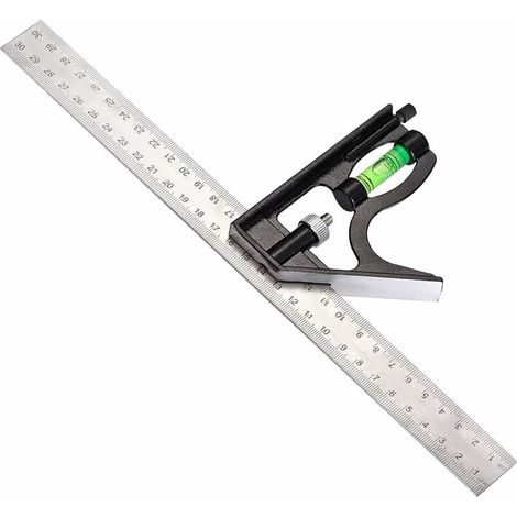 Combination Square, 300mm Combination Square Stainless Steel Combination Angle Ruler with Bubble Level Multifunctional Ruler, Adjustable Measuring Tool for Drawing Measurement Marks (1/5)