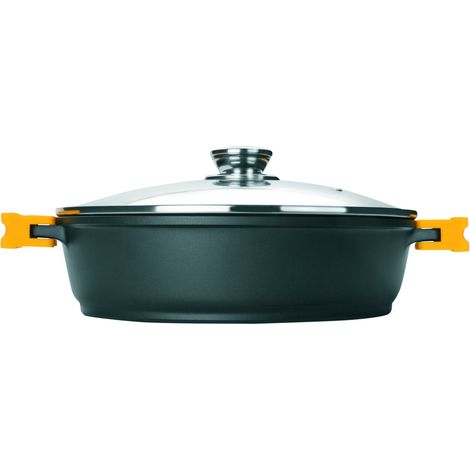 IBILI, Casseruola Evolution in alluminio fuso, coperchio in vetro e manici in silicone, 28 cm, antiaderente, adatta ai piani a induzione.
