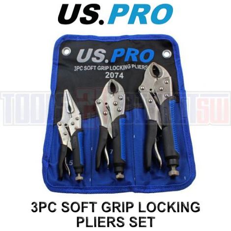 US PRO Locking Pliers 3PC Soft Grip Wrench Set Vice Locking Lock Mole Grips 2074