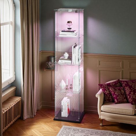 Glasvitrine - 4 Regale - LED - Präsentationsschrank für das Wohnzimmer - Für Sammlungen - Zeitgenössisch - 163 x 39 x 35cm - Schwarz