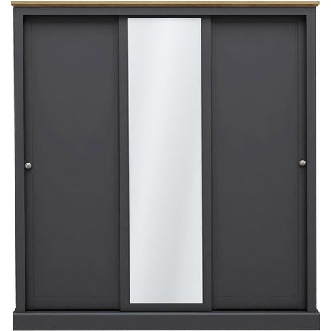Devon 3 Door Sliding Wardrobe - Particle Board - L59 x W176 x H182 cm - Charcoal (1/2)