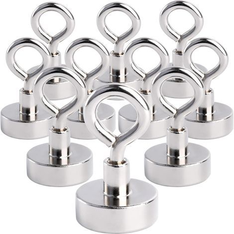 10 Crochets Magnétiques Extra Puissants de 16 mm Néodyme - Force de Traction 7 kg - Aimant à œillets Avec Crochet - Support Magnétique Rond Pour Camping Garage Cuisine Bureau (1/5)