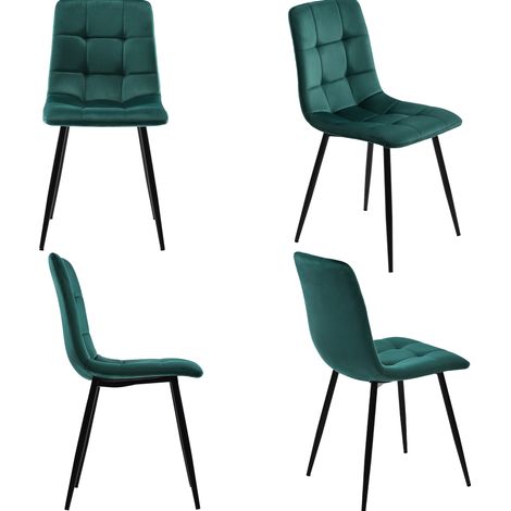 Set di 4 sedie da pranzo in velluto verde scuro con schienale e gambe in metallo (1/5)