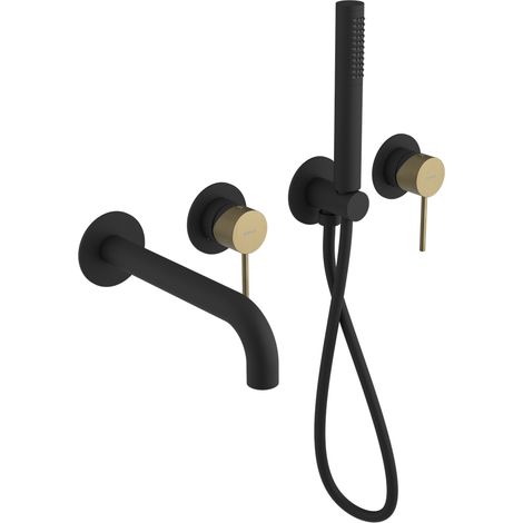 ULTRASAN Mitigeur de Baignoire à Encastrer avec Douchette, noir mat/or mat